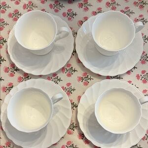 Noritake Windsor White Teacup and Saucer Set - Scalloped Swirl Pattern
